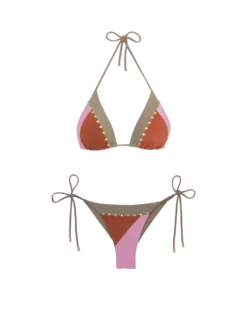 Block Tie Side Bottom - Pistachio Camel -Cheap Bralette Store block tri bikini flat